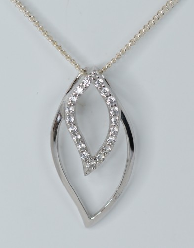 Sterling Silver/CZ Double Open Drop Pendant and Chain